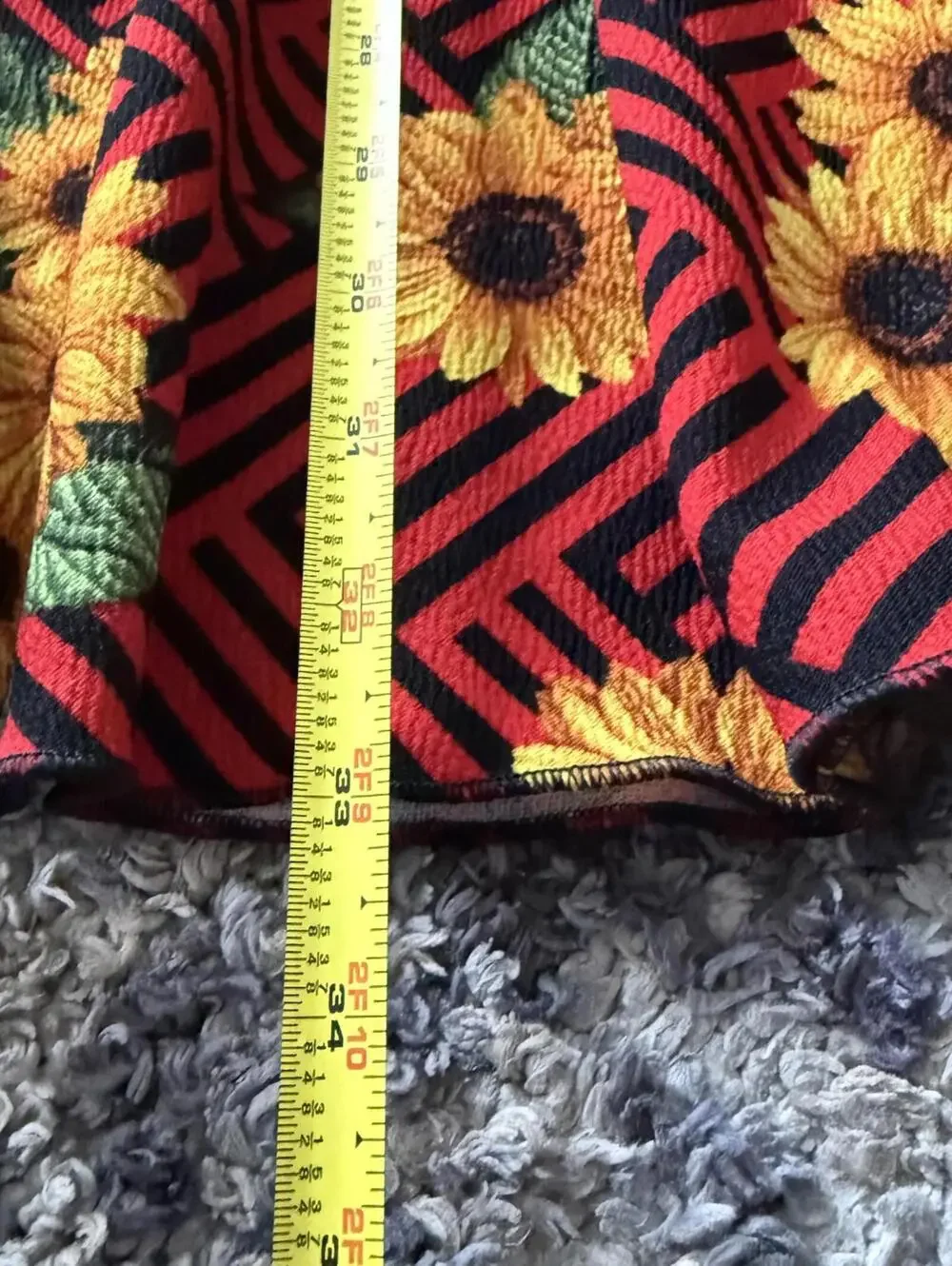 Red Sunflower Skater Skirt Flowy Mini Geometric Print Y2K High Waist Size S